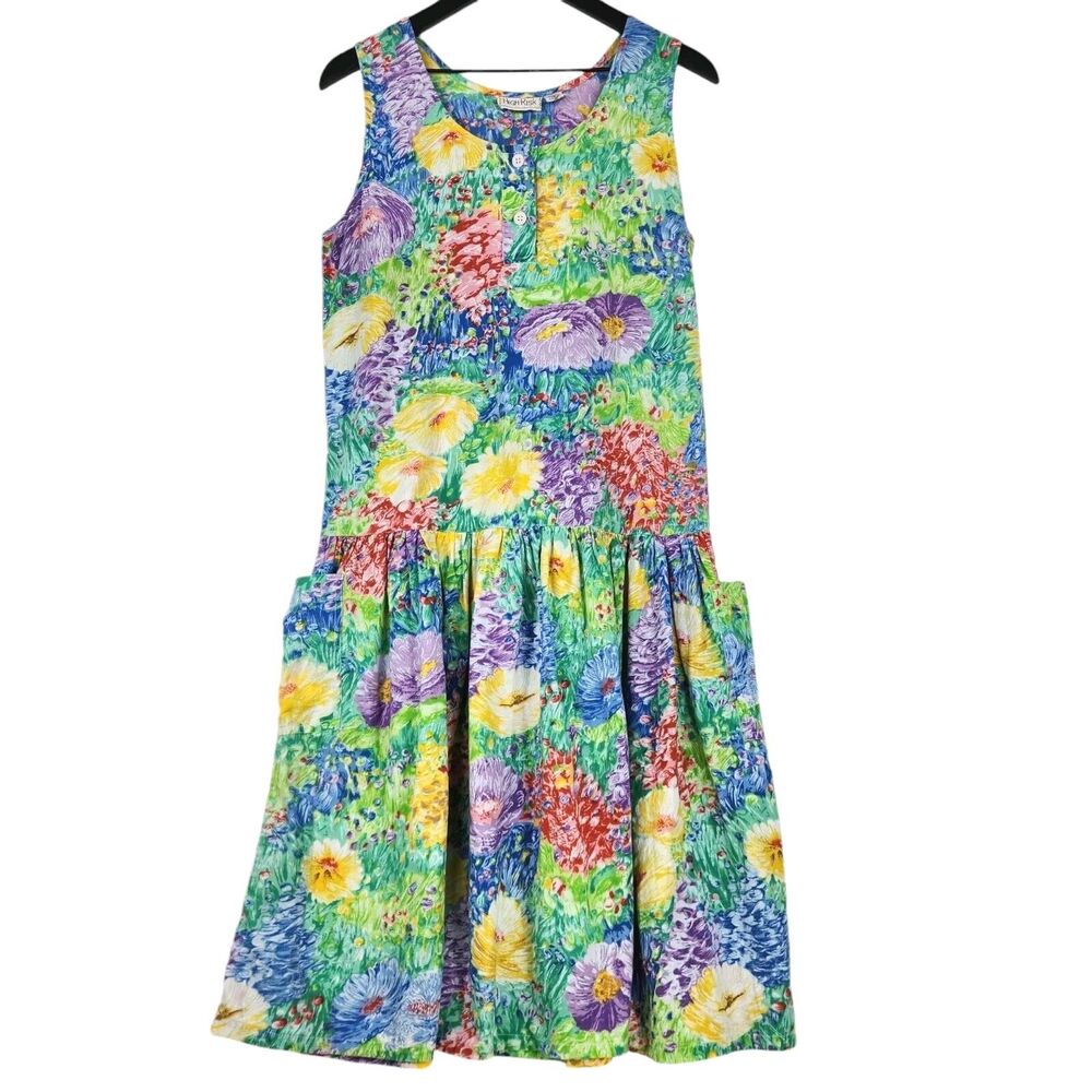 Woman's Tank Dress Medium Floral Art to Wear Cottagecore Impressionist India